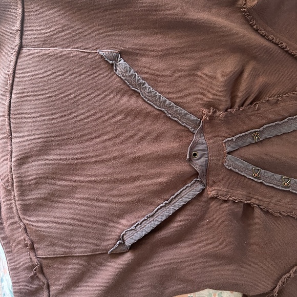 Free People Brown Thermal Half-Sleeve Hoodie, L - Picture 5 of 10